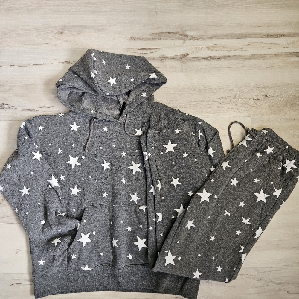Savvi Shine 2-Piece Set Hoodie&Joggers Small Women’s Athleisure Lounge Grey Star